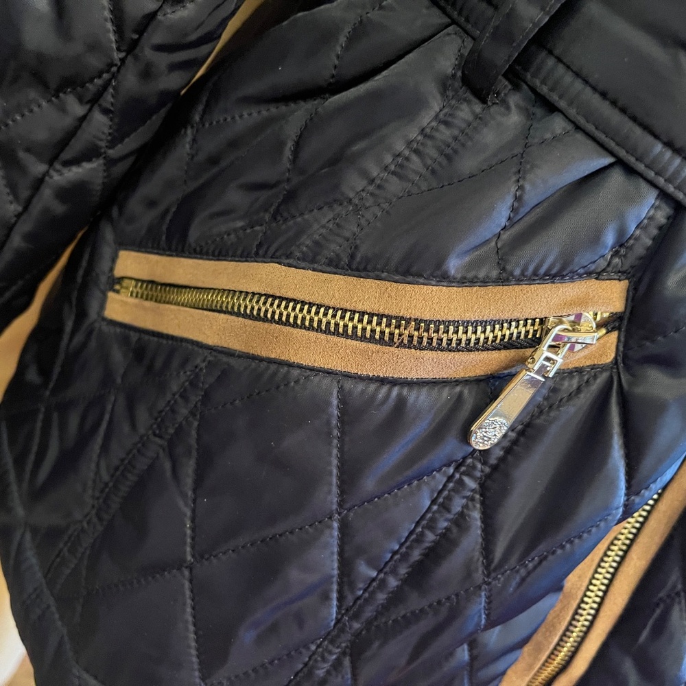 NEW! Vince Camuto Navy Blue and Tan Belted Jacket Size XS - Picture 9 of 15